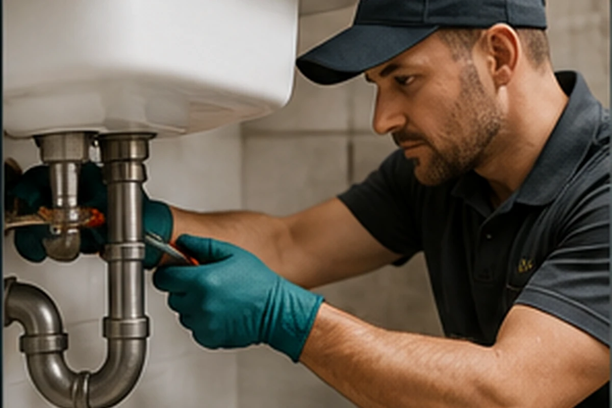 Plumber carrying out professional plumbing repairs